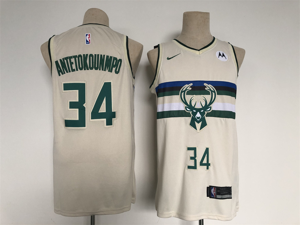 Men Milwaukee Bucks #34 Giannis Antetokounmpo Cream Nike 2025 NBA Jersey